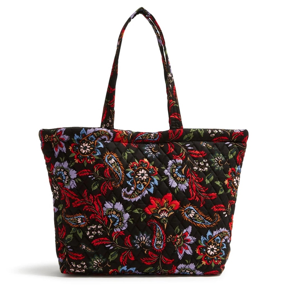 Vera Bradley Black Quilted Tote with Red, Purple & Blue Floral Print